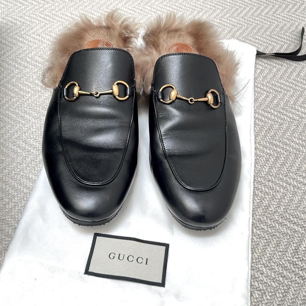 GUCCI “Princetown” Fur Lined Black Leather Mules - Picture 13 of 15